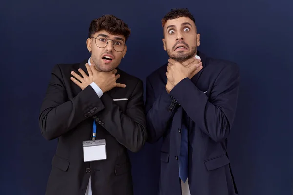 Two Hispanic Business Men Wearing Business Clothes Shouting Suffocate Because — Stock Photo, Image
