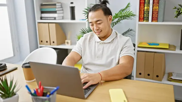 Confident Young Chinese Man Happy Business Worker Adds Joy His — Stock Photo, Image