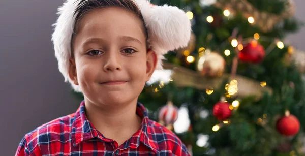 Adorable Hispanic Boy Smiling Confident Standing Christmas Tree Home Royalty Free Stock Photos