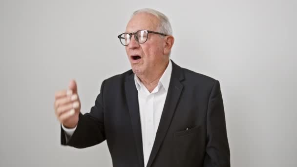 Älterer Mann Businesskleidung Der Über Einen Vergessenen Großen Fehler Ausrastet — Stockvideo