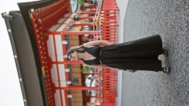 Posando Confiadamente Fushimi Inari Taisha Una Hermosa Mujer Hispana Con — Vídeo de stock