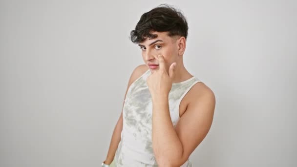 Careful You Being Watched Young Confident Man Sleeveless Shirt Standing — Stock Video