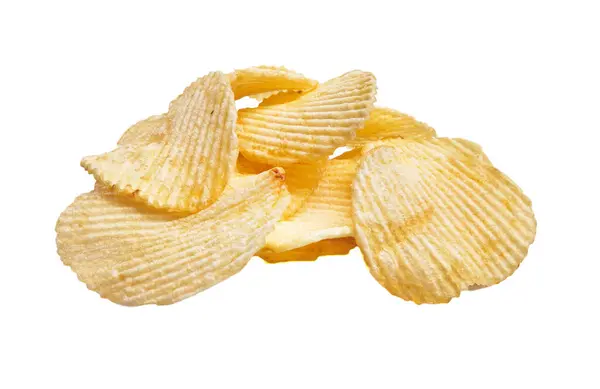 Knusprige Kartoffelchips Stapeln Sich Isoliert Auf Weißem Hintergrund Keine Menschen — Stockfoto