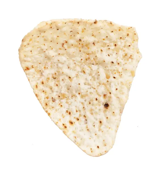 Einzelne Dreieckige Tortilla Chips Auf Weißem Hintergrund Die Die Mexikanische — Stockfoto