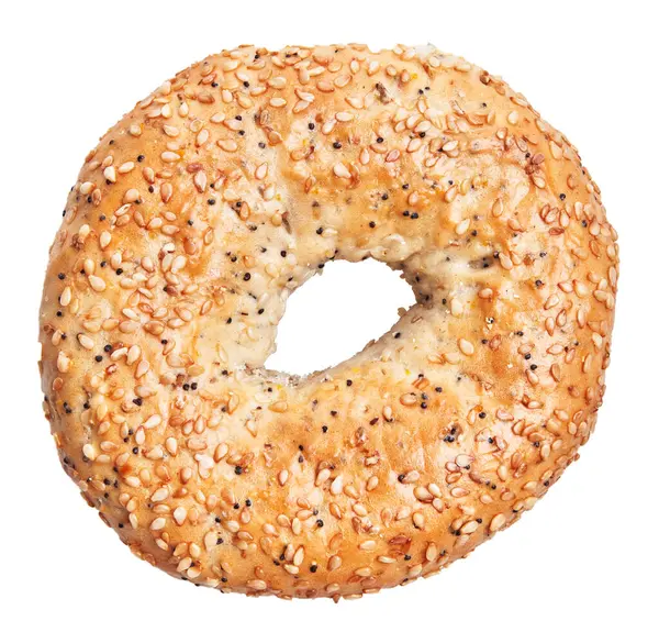 Close Single Sesame Seeded Bagel Isolated White Background Ideal Food — Stock Photo, Image
