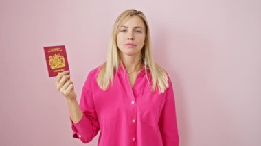 Göz kamaştırıcı sarışın genç bayan, Kuzey İrlanda 'nın yetişkin pasaport sahibi izole edilmiş pembeyi öfkeyle reddediyor. Tiksinti ve reddedilme açık bir şekilde 'hayır!' şeklinde ifade edilir. imzala