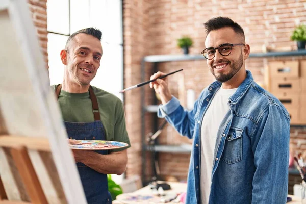 Two Men Artists Smiling Confident Drawing Art Studio — Stockfoto