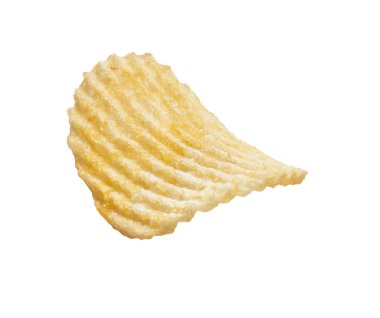 Beyaz arka planda izole edilmiş çıtır patates cipsi. Atıştırmalık, yiyecek ve basitliği gösteriyor..