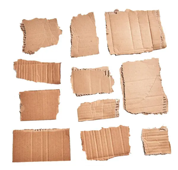 Ripped Pieces Cardboard Material Isolated White Background — Stock Photo, Image