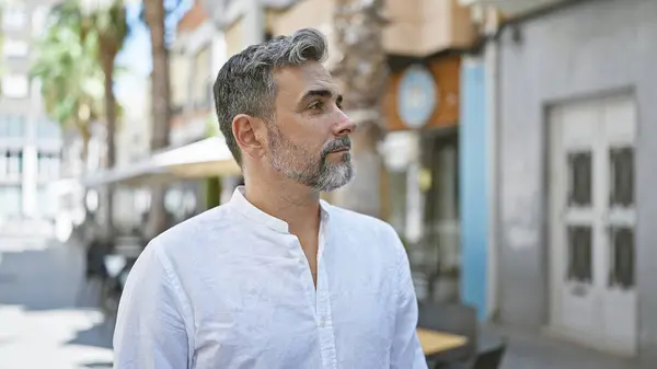 Handsome Young Hispanic Man Grey Haired Beard Serious Expression Standing — Stock Photo, Image