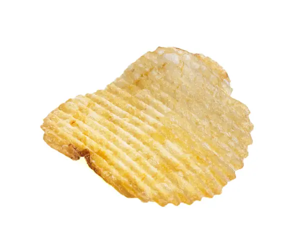Close Single Ridged Potato Chip Isolated White Background Showcasing Its — Stock Photo, Image