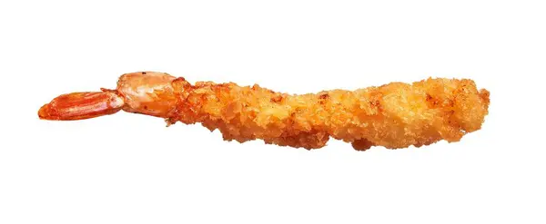Close Single Fried Shrimp Isolated White Background Showcasing Its Golden — Stock Photo, Image