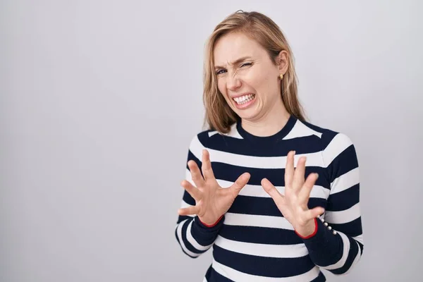 Young Caucasian Woman Wearing Casual Navy Sweater Disgusted Expression Displeased — Stock Photo, Image