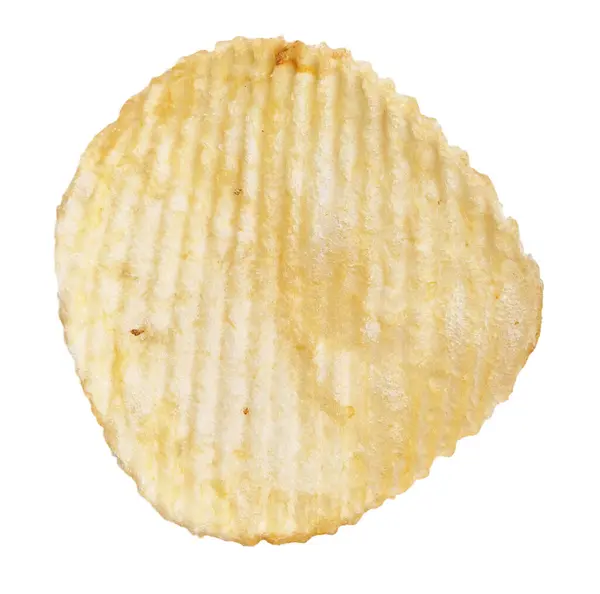 Single Crisp Ridged Potato Chip Isolated White Background Demonstrating Simple — Stock Photo, Image