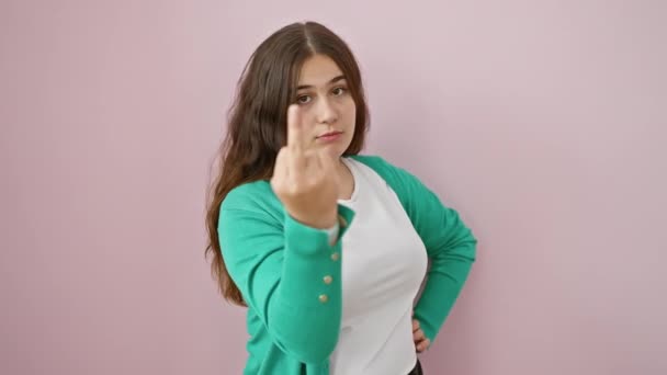 Beautiful Young Hispanic Woman Standing Showing You Middle Finger Isolated — 图库视频影像