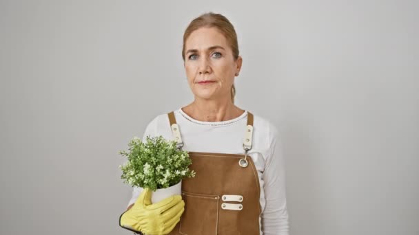 Florista Mulher Loira Meia Idade Confiante Com Uma Expressão Orgulhosa — Vídeo de Stock