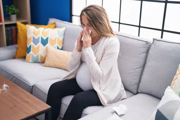 Young Pregnant Woman Illness Using Napkin Home — Stock Photo, Image