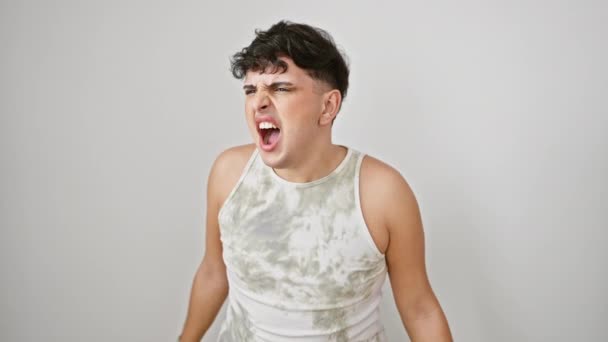 Jeune Homme Furieux Fou Rage Criant Frustration Porte Agressivement Shirt — Video