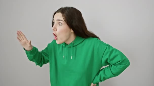 Furious Young Woman Sweatshirt Raging Anger Frustration Aggressively Shouting Screaming — Stock Video