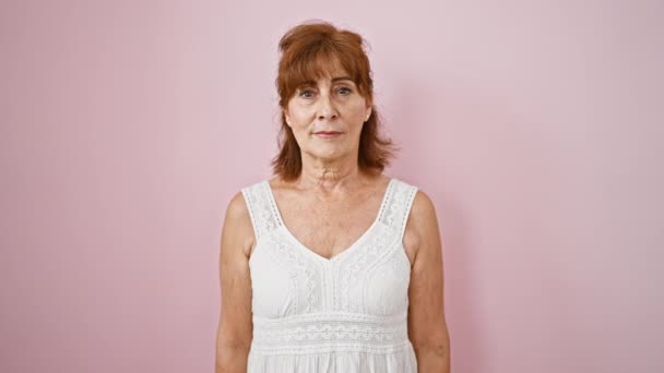 Mujer Mediana Edad Con Confianza Los Puestos Vestir Color Rosa — Vídeo de stock