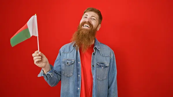 Happy Young Redhead Man Brimming Confidence Joy Casually Standing Waving — Stock Photo, Image