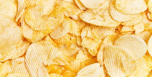 Close View Abundant Crispy Potato Chips Filling Frame Textured Background — Stock Photo, Image