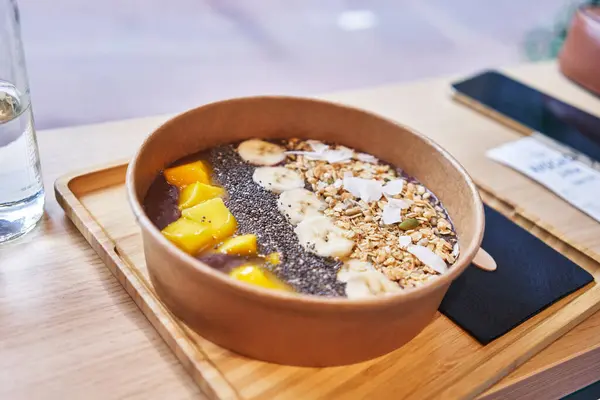 Delicious Take Away Bowl Healthy Breakfast Coffee Shop Terrace — Stockfoto