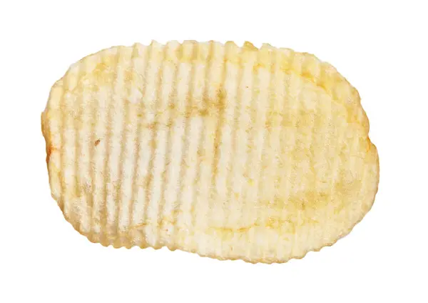 Closeup Isolated Image Single Salted Crinkled Potato Chip White Background — Stock Photo, Image