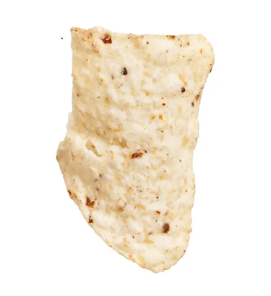 Close Isolated Tortilla Chip White Background Depicting Texture Snack Concept — Stock Photo, Image