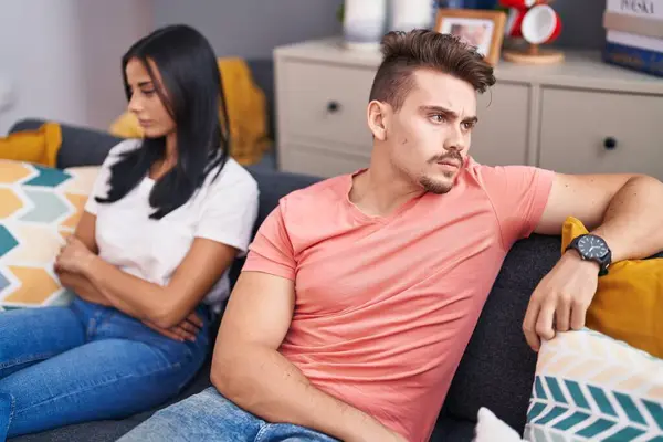 Man Woman Couple Disagreement Sitting Sofa Home — Stock Photo, Image