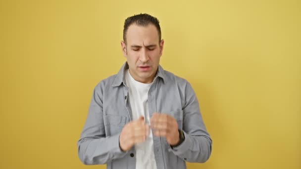 Heartbroken Young Hispanic Man Crying Covering His Sad Face Hands — Stock Video