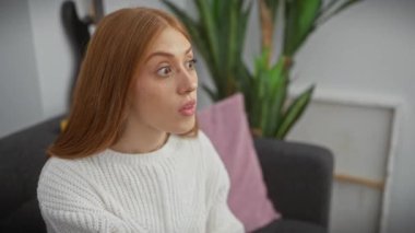 Tüh! Genç kızıl saçlı kadın, süveter giyip evde şaşırmış, elleri kafasında unutulmuş bir hatayı hatırlıyor - aptalca bir hata onun hafızasına vurmuş.