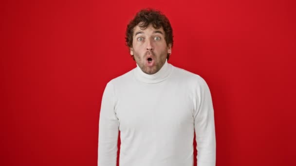 Shocked Young Hispanic Man Sweater Fear Amazement Etched His Face — Stock Video
