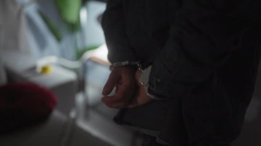 Kafkasyalı kelepçeli bir adam, tutuklama ya da olay yeri incelemesi öneriyor.