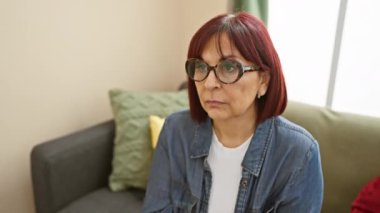 Ciddi görünümlü orta yaşlı İspanyol kadın, basit ama kendine güvenen ve doğal olarak güzel. Mütevazı evinde yakın plan çekimler için poz veriyor. Gözlerindeki güven bakışı..