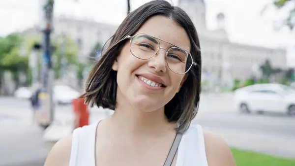 stock image Young beautiful hispanic woman smiling confident standing in the streets of Vienna