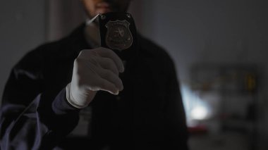 Siluetli bir adam loş bir odada polis rozeti gösteriyor. Bu da gizli bir kolluk kuvveti senaryosu olduğunu gösteriyor..