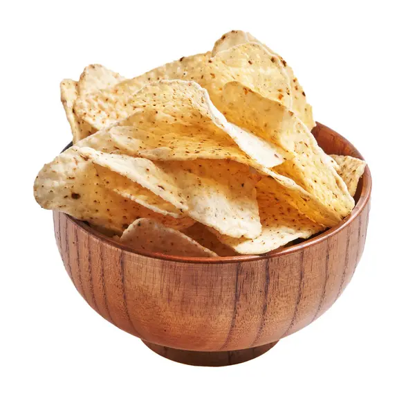 Bowl Filled Crispy Tortilla Chips Isolated White Background — Stock Photo, Image