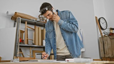 İspanyol bir adam marangozluk stüdyosunda birden fazla iş yapıyor..