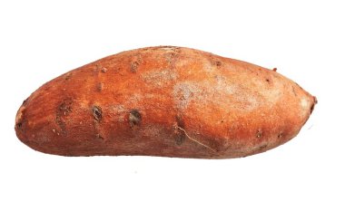 A single, uncooked sweet potato isolated on a white background, emphasizing its natural texture and color. clipart