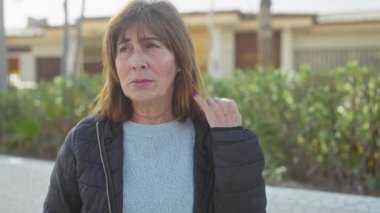 Güneşli bir banliyö sokağında sigara içen olgun bir kadın, bir anlık tefekkür ya da stres atmayı çağrıştırıyor..