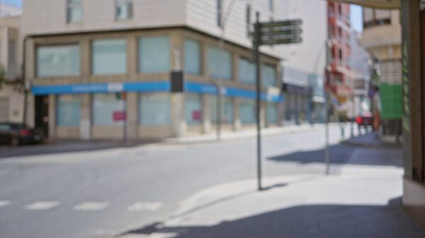 Urban Street View Blurred Buildings Defocused Background Bright Outdoor Setting Stock Picture