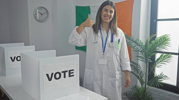 Young Woman Votes Indoor Electoral College Room Ireland Showcasing Positive Royalty Free Stock Photos