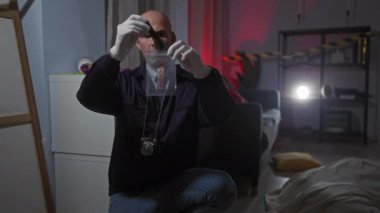 Kel dedektif gece vakti olay yerinde delilleri inceliyor.