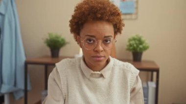 Evde, sessiz bir sır, güzel bir Afrikalı Amerikalı kadın masada otururken parmaklarıyla dudaklarını kapar ve yasak dedikoduyu sembolize eder.