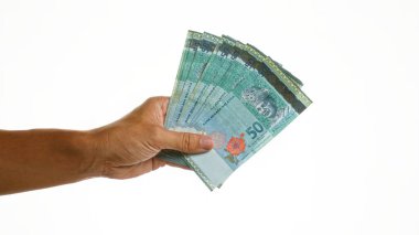 İzole edilmiş beyaz arkaplan üzerinde el ele tutuşan Malezya bankaları