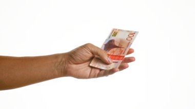 Norveç 'te para transferini temsil eden izole edilmiş beyaz arkaplan üzerinde Norveç kronu parası