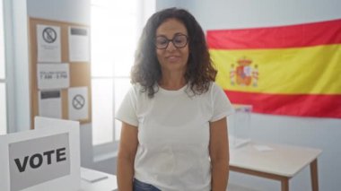 Zafer! İspanya Seçim Koleji 'nde, oy pusulası ve başarısıyla gurur duyan orta yaşlı, İspanyol bir kadın heyecanlı bir şekilde kollarını kaldırdı.