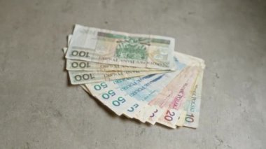 Polonya zloti banknotları, Polonya 'nın para birimini vurgulamak için somut bir yüzeye dizilmiştir..