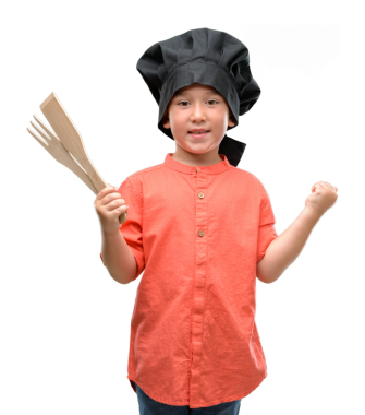 Geleneksel Tayland şef şapkalı, şeffaf arka planda Asyalı küçük çocuk.